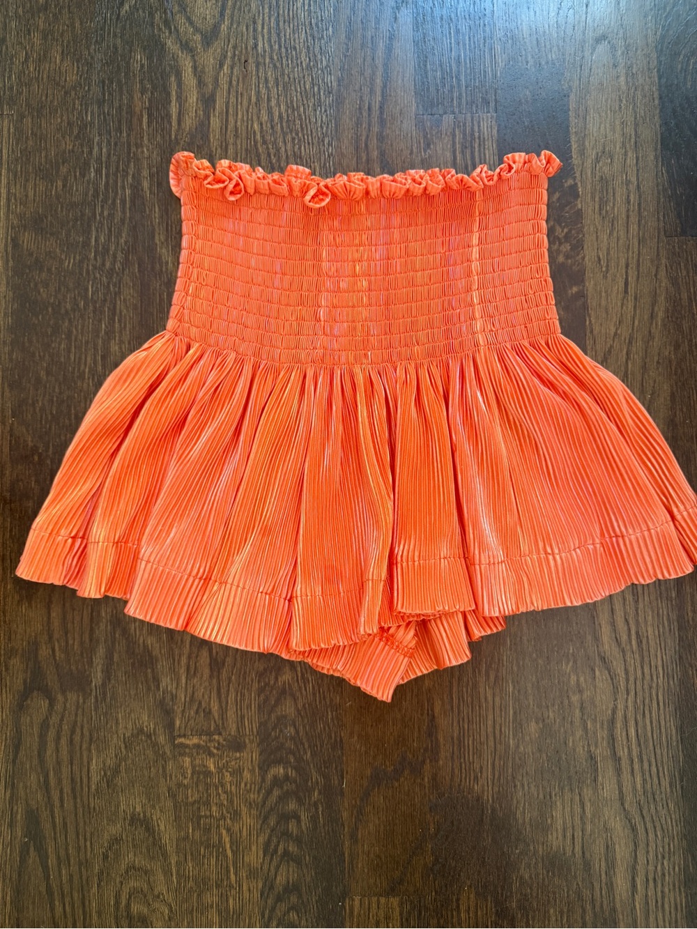 Queen of Sparkles Ruffle Waist Pleated Orange Swing Shorts
